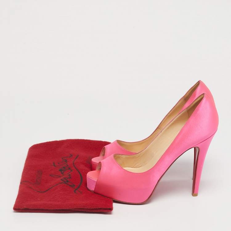 Pre Owned Christian Louboutin Pink Satin Lady Peep Peep Toe Pumps Size 36
