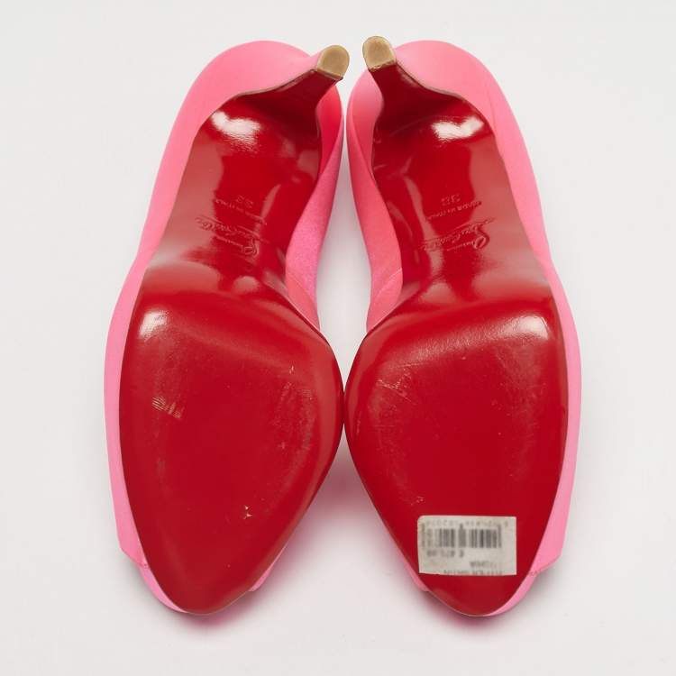 Pre Owned Christian Louboutin Pink Satin Lady Peep Peep Toe Pumps Size 36