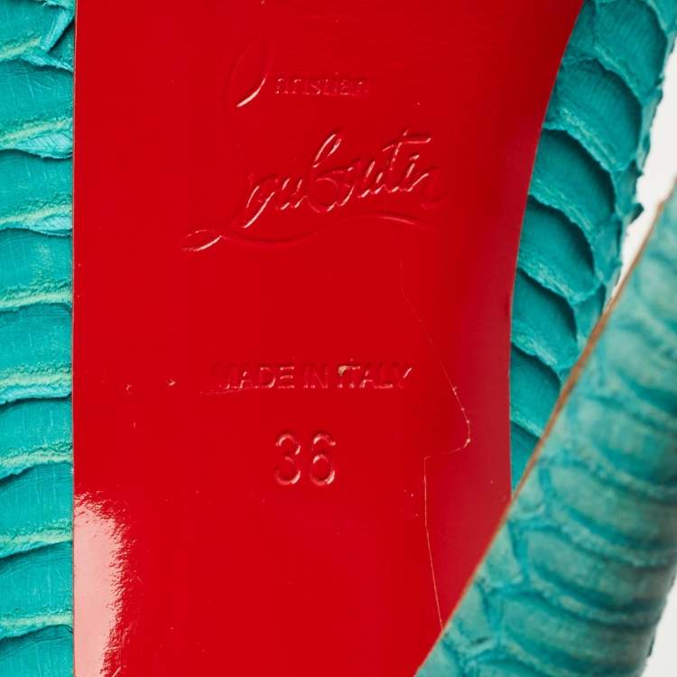 Pre Owned Christian Louboutin Green Python Leather Lady Peep Pumps Size 36