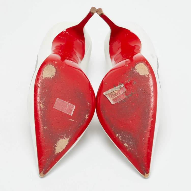 Pre Owned Christian Louboutin White Leather Princess Pumps Size 35