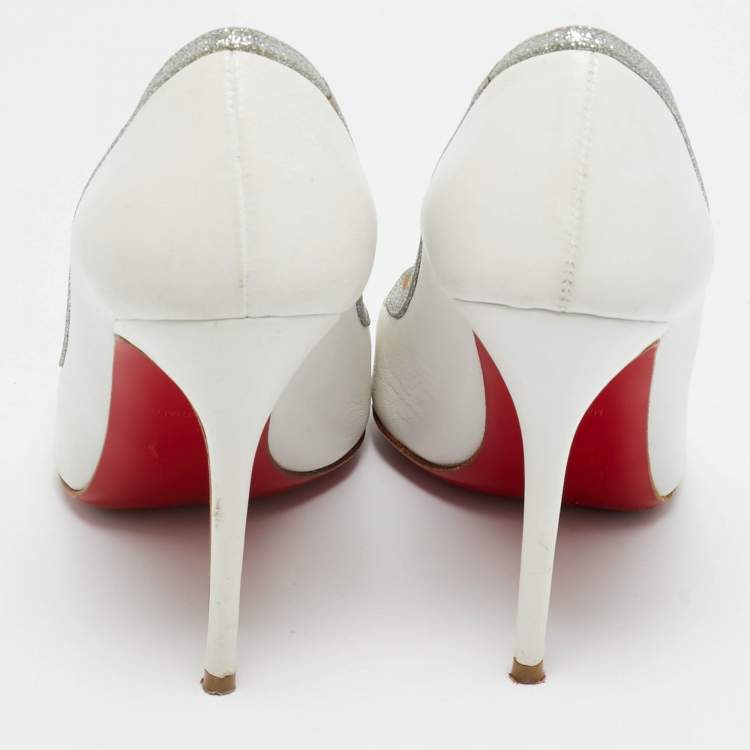 Pre Owned Christian Louboutin White Leather Princess Pumps Size 35
