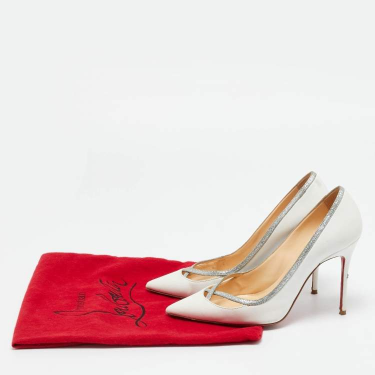 Pre Owned Christian Louboutin White Leather Princess Pumps Size 35