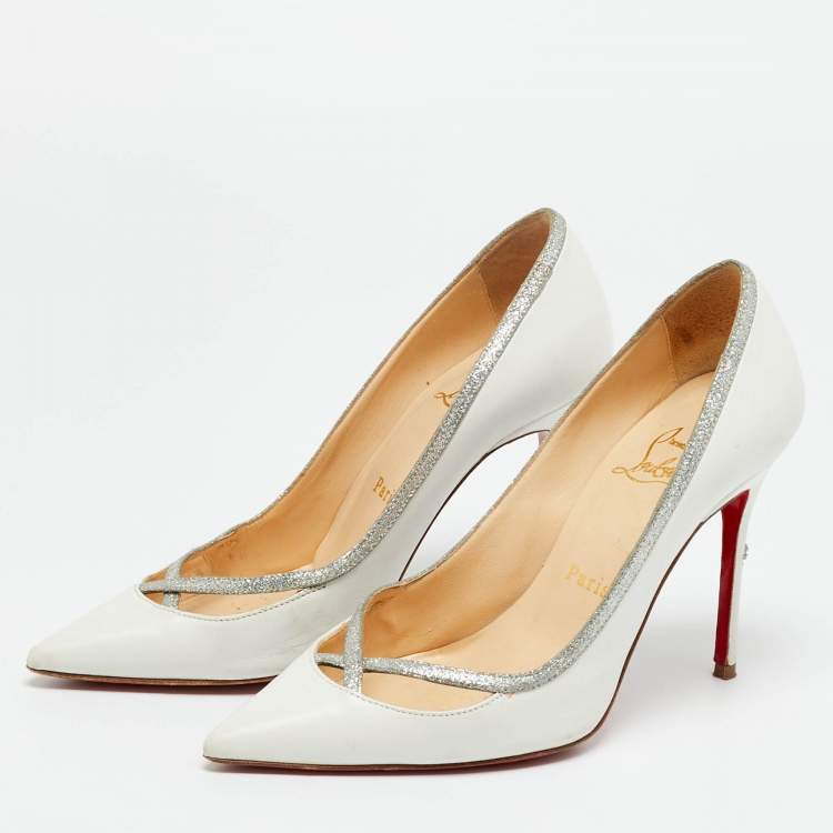 Pre Owned Christian Louboutin White Leather Princess Pumps Size 35