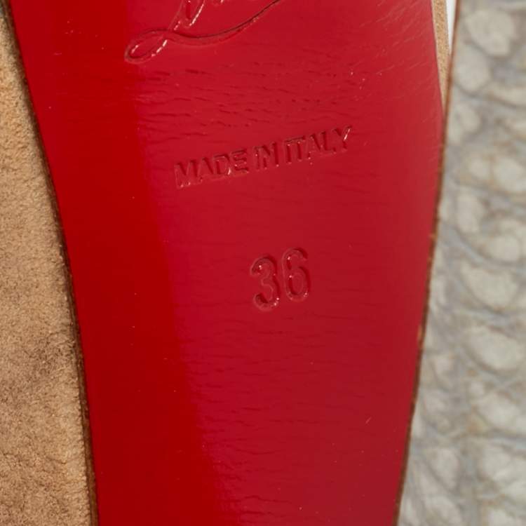 Pre Owned Christian Louboutin Beige Nubuck Leather Lady Peep Sling Platform Pumps Size 36