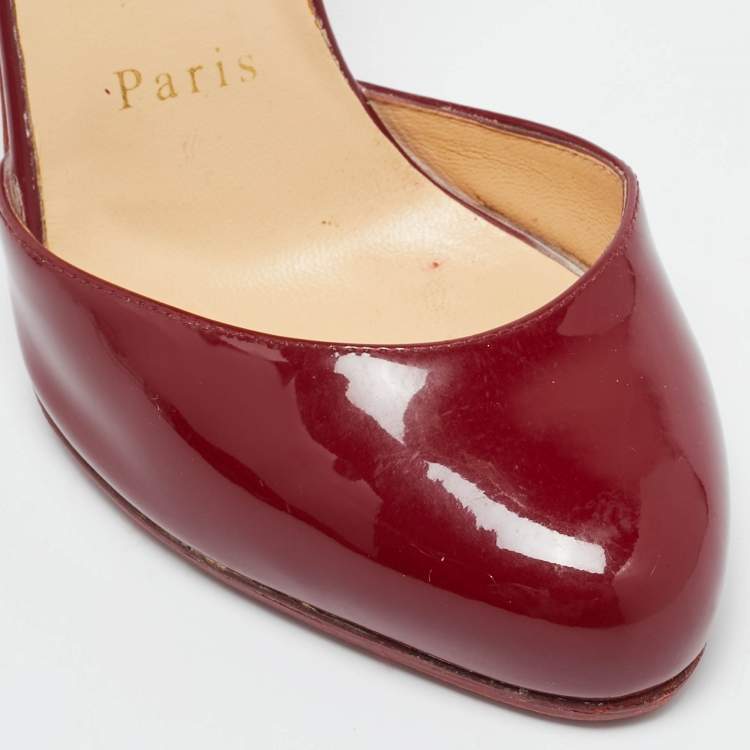 Pre Owned Christian Louboutin Burgundy Patent Leather Vampana Mary Jane Pumps Size 36