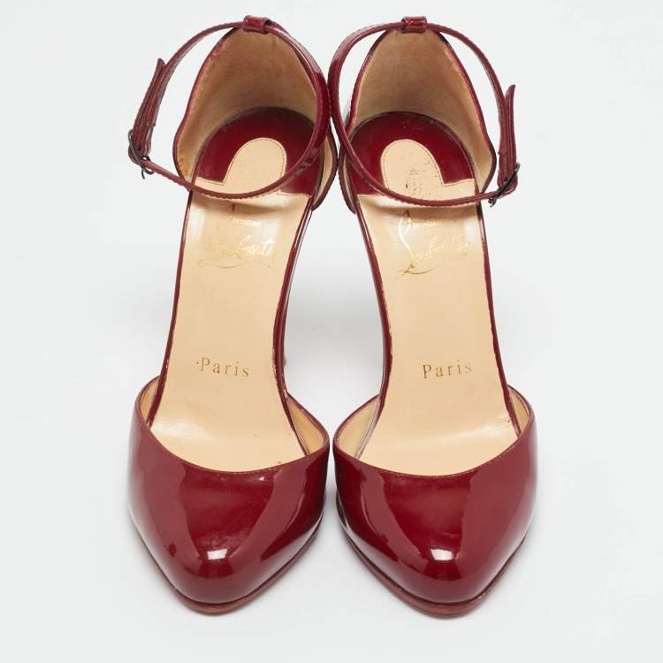 Pre Owned Christian Louboutin Burgundy Patent Leather Vampana Mary Jane Pumps Size 36
