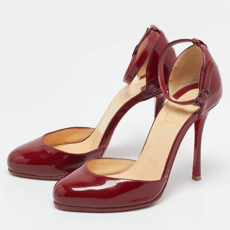 Pre Owned Christian Louboutin Burgundy Patent Leather Vampana Mary Jane Pumps Size 36