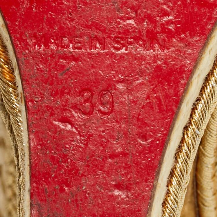 Pre Owned Christian Louboutin Gold Leather Wedge Sandals Size 39