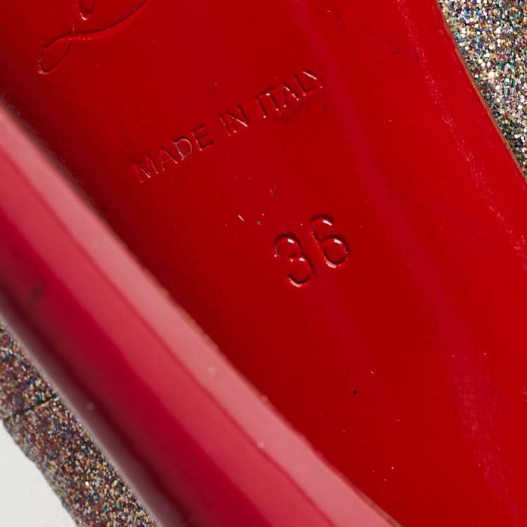 Pre Owned Christian Louboutin Silver/Pink Glitter No Prive Peep Toe Slingback Pumps Size 36