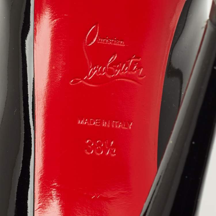 Pre Owned Christian Louboutin Black Patent Leather Lady Peep Toe Platform Pumps Size 38.5