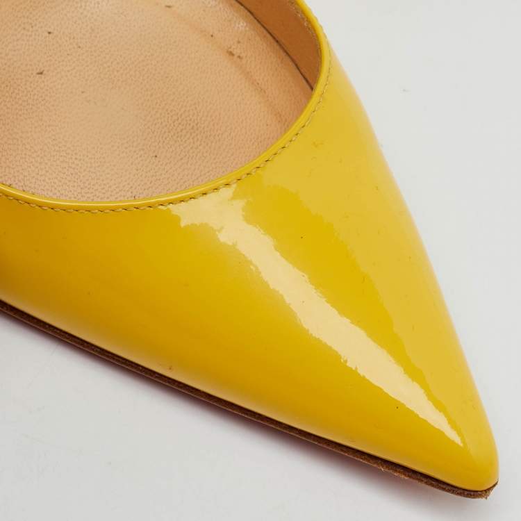 Pre Owned Christian Louboutin Yellow Patent Leather So Kate Pointed Toe Pumps Size 37
