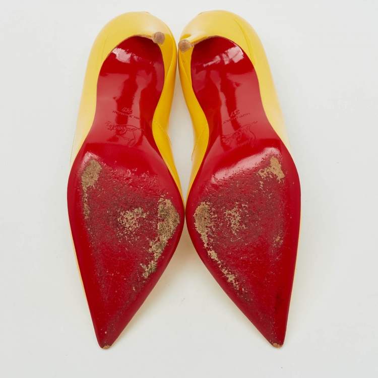 Pre Owned Christian Louboutin Yellow Patent Leather So Kate Pointed Toe Pumps Size 37