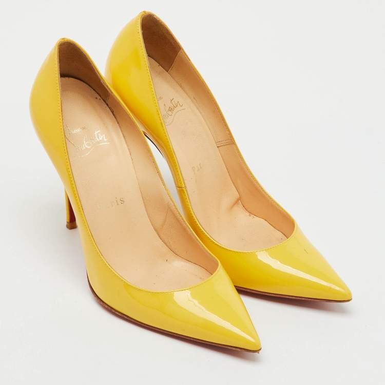 Pre Owned Christian Louboutin Yellow Patent Leather So Kate Pointed Toe Pumps Size 37