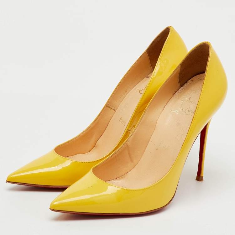 Pre Owned Christian Louboutin Yellow Patent Leather So Kate Pointed Toe Pumps Size 37