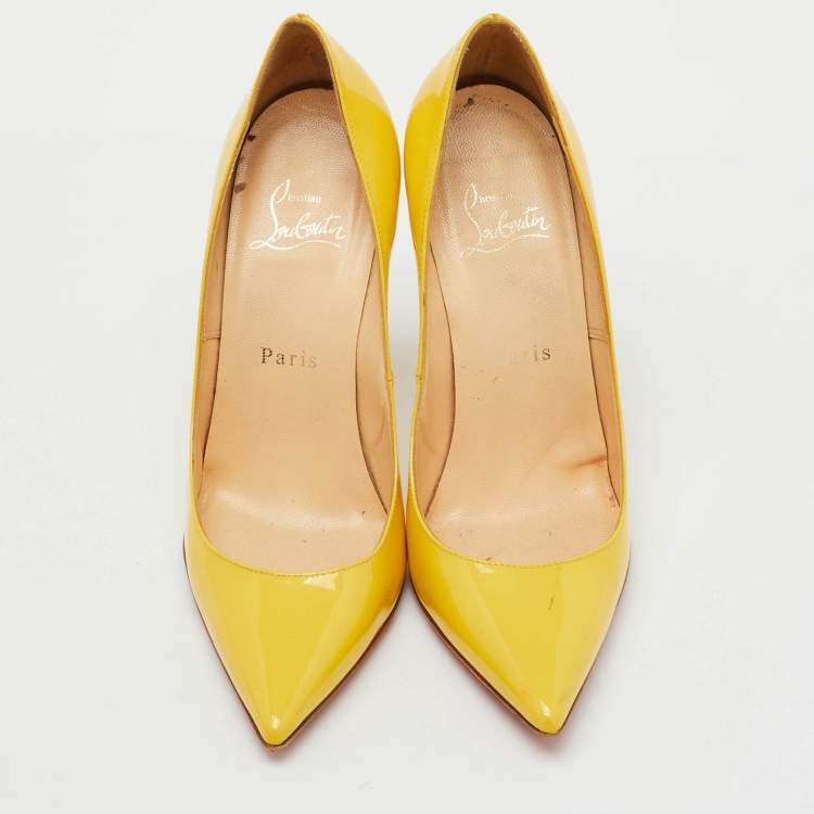 Pre Owned Christian Louboutin Yellow Patent Leather So Kate Pointed Toe Pumps Size 37