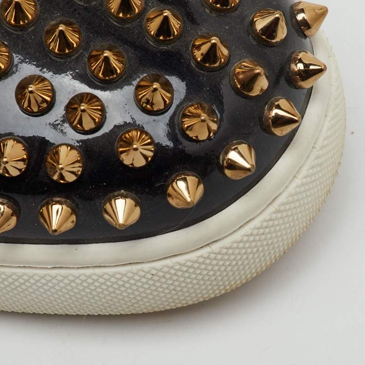 Pre Owned Christian Louboutin Multicolor Fabric and Leather Lou Spike Orlato High Top Sneakers Size 38.5