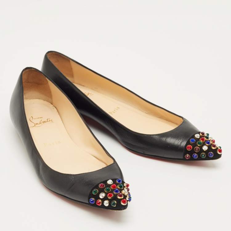 Pre Owned Christian Louboutin Black Leather and Suede Geo Ballet Flats Size 37.5