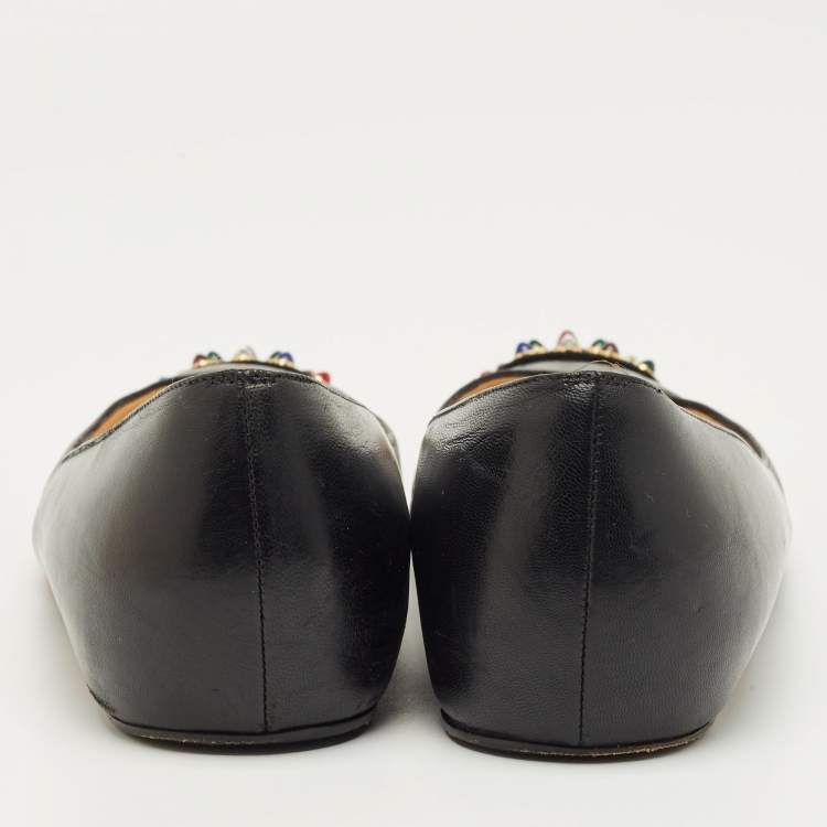 Pre Owned Christian Louboutin Black Leather and Suede Geo Ballet Flats Size 37.5