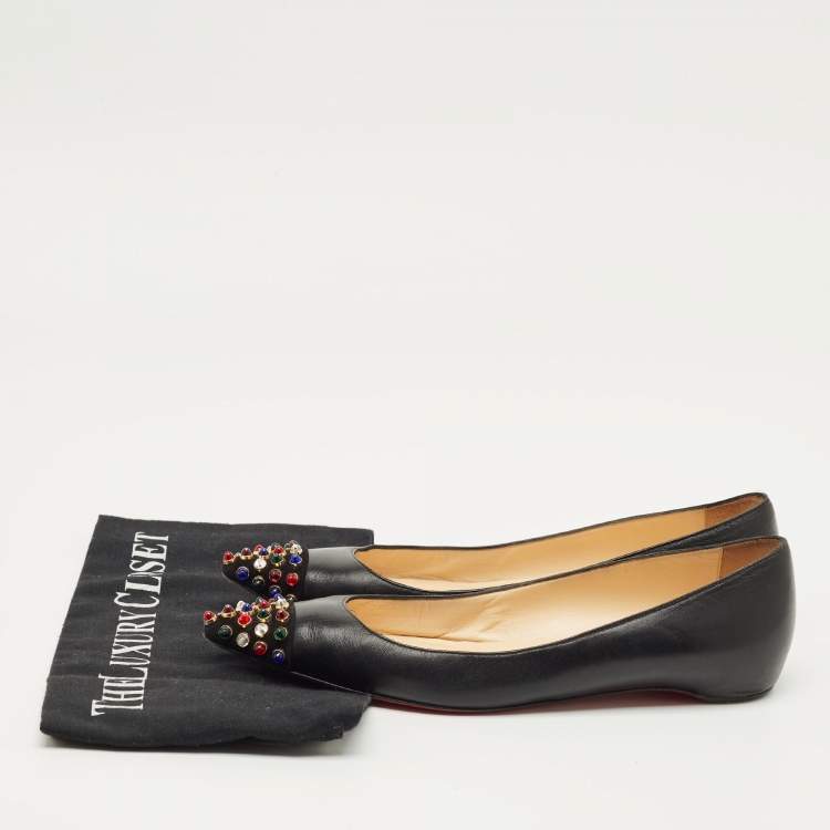 Pre Owned Christian Louboutin Black Leather and Suede Geo Ballet Flats Size 37.5