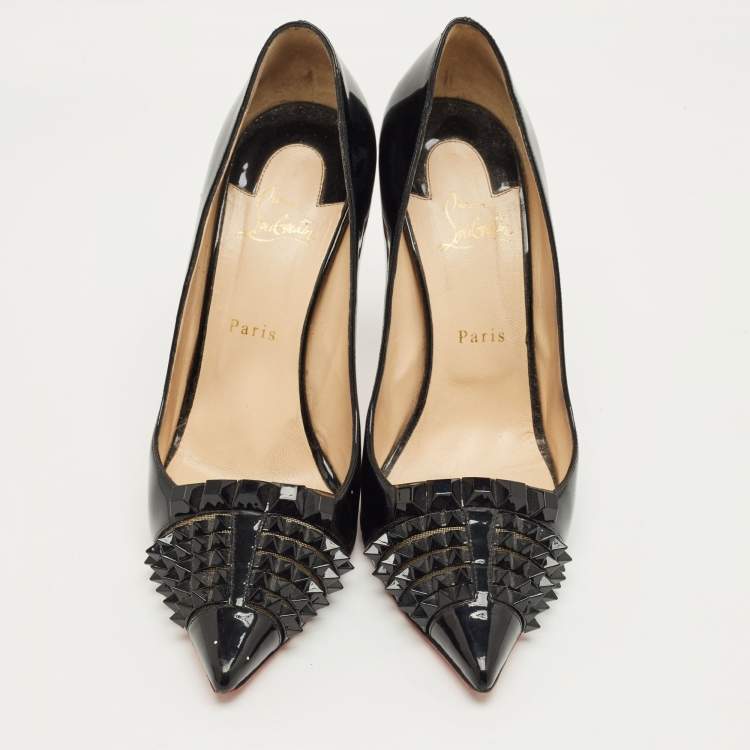 Pre Owned Christian Louboutin Black Patent Leather And Mesh Pyrami Pumps Size 41