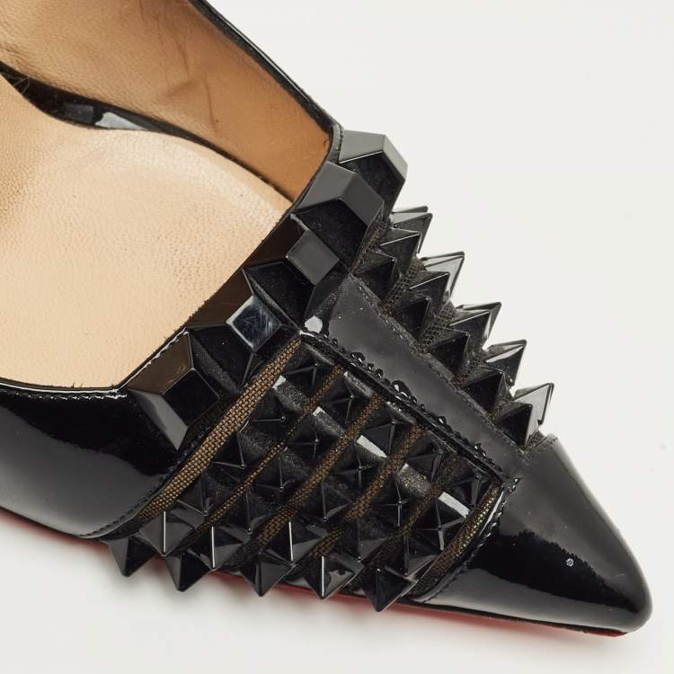Pre Owned Christian Louboutin Black Patent Leather And Mesh Pyrami Pumps Size 41