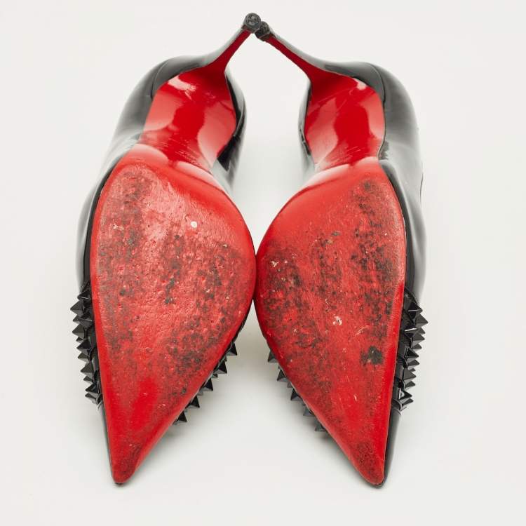 Pre Owned Christian Louboutin Black Patent Leather And Mesh Pyrami Pumps Size 41