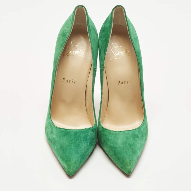 Pre Owned Christian Louboutin Green Suede So Kate Pumps Size 38.5
