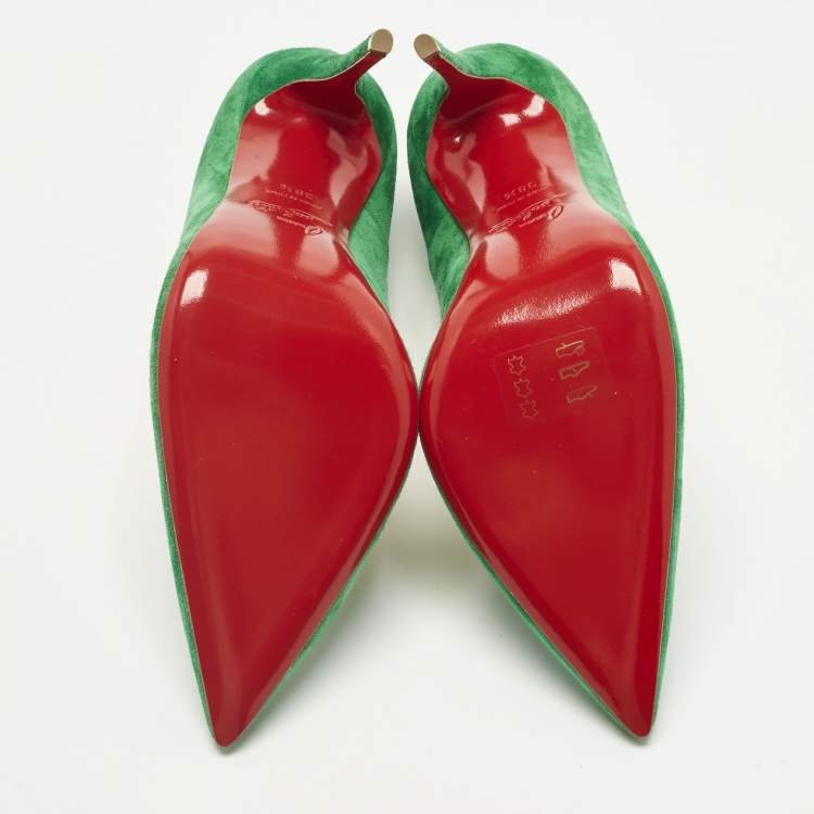 Pre Owned Christian Louboutin Green Suede So Kate Pumps Size 38.5