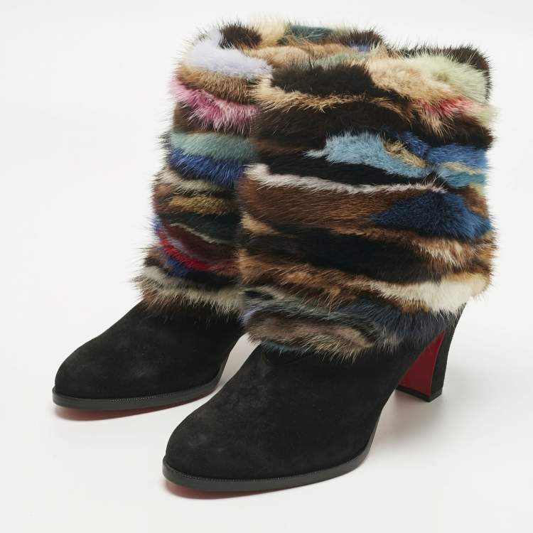 Pre Owned Christian Louboutin Black Mink Fur and Suede Alexandra 70 Mink Ankle Length Boots Size 41