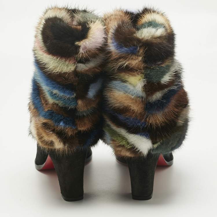 Pre Owned Christian Louboutin Black Mink Fur and Suede Alexandra 70 Mink Ankle Length Boots Size 41