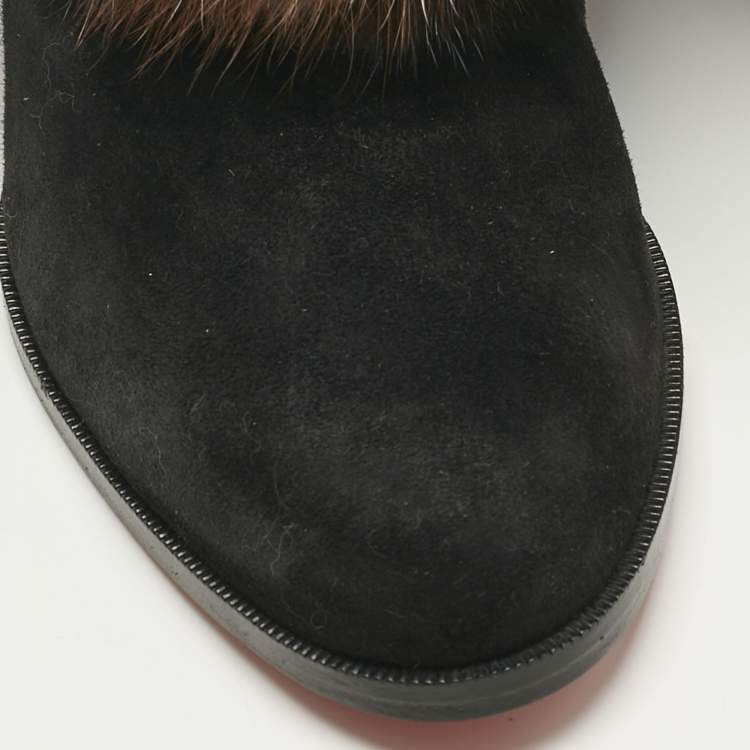 Pre Owned Christian Louboutin Black Mink Fur and Suede Alexandra 70 Mink Ankle Length Boots Size 41