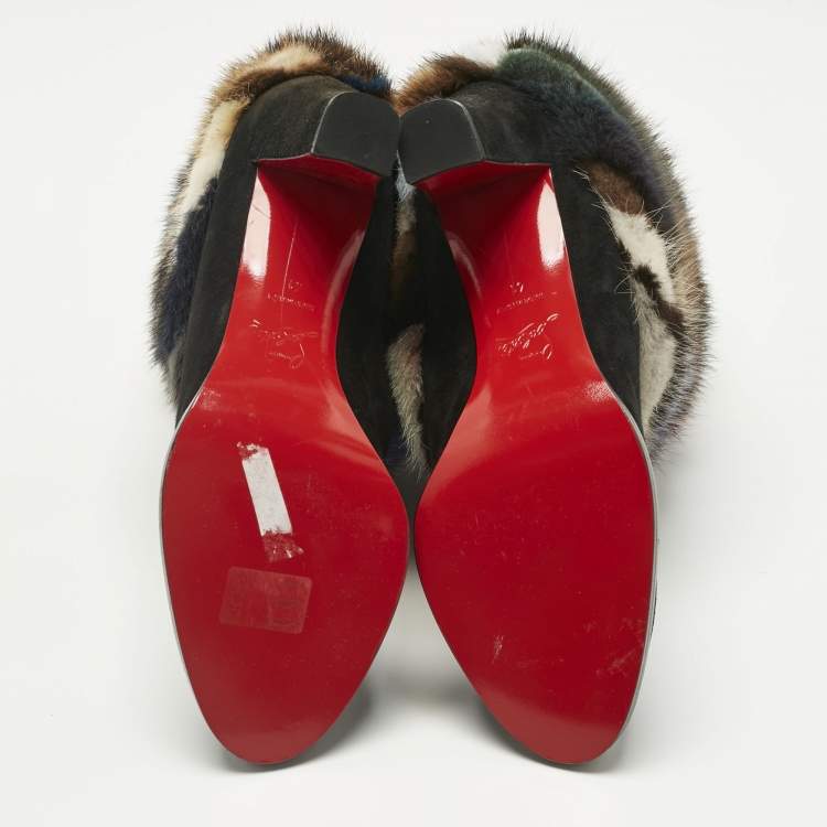 Pre Owned Christian Louboutin Black Mink Fur and Suede Alexandra 70 Mink Ankle Length Boots Size 41