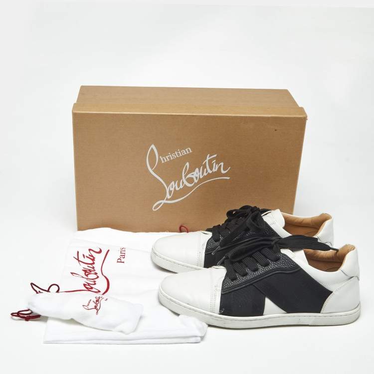 Pre Owned Christian Louboutin Black/White Leather Elastikid Donna Sneakers Size 38