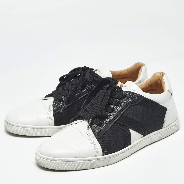 Pre Owned Christian Louboutin Black/White Leather Elastikid Donna Sneakers Size 38