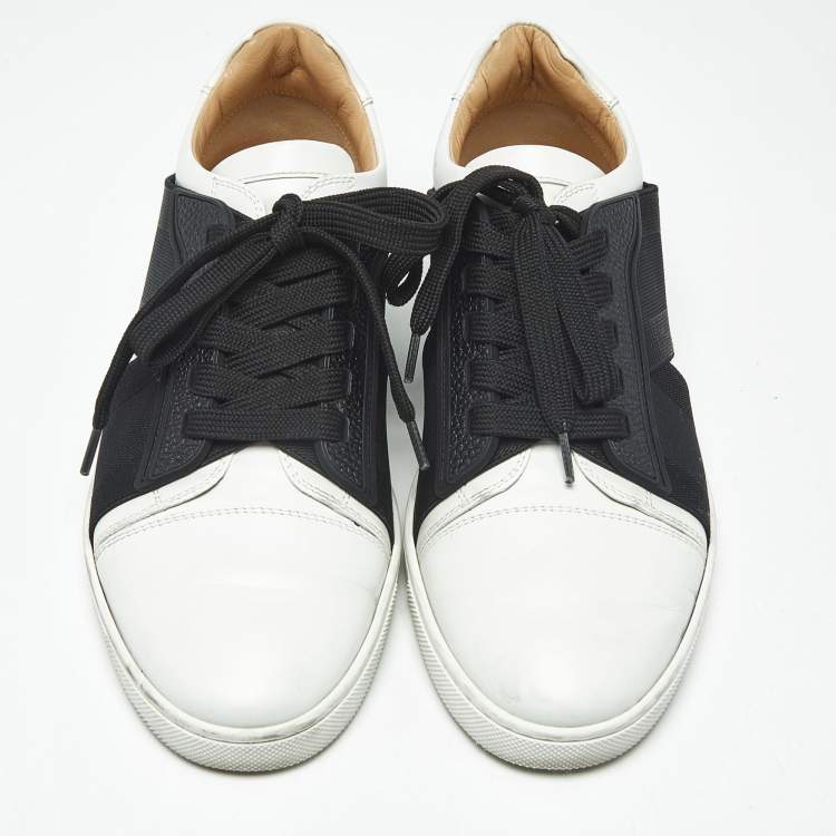 Pre Owned Christian Louboutin Black/White Leather Elastikid Donna Sneakers Size 38