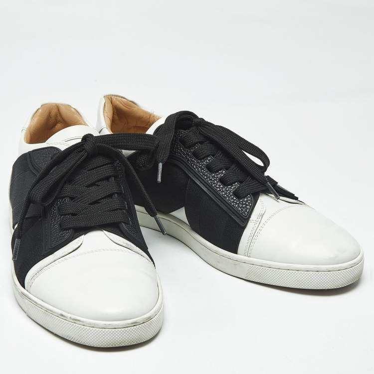 Pre Owned Christian Louboutin Black/White Leather Elastikid Donna Sneakers Size 38