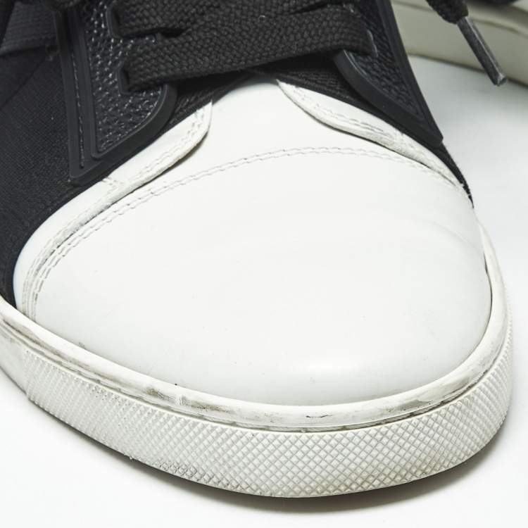 Pre Owned Christian Louboutin Black/White Leather Elastikid Donna Sneakers Size 38