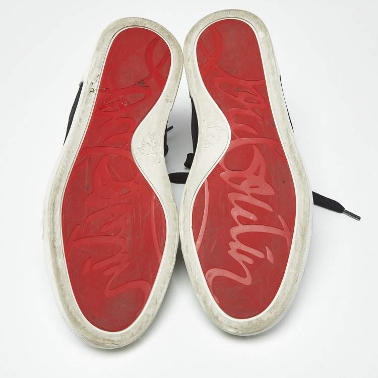 Pre Owned Christian Louboutin Black/White Leather Elastikid Donna Sneakers Size 38