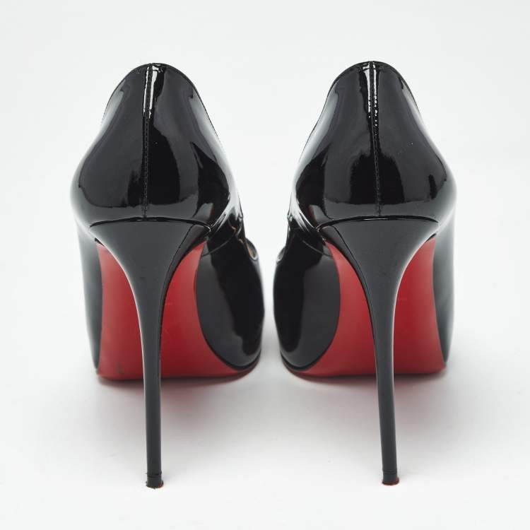 Pre Owned Christian Louboutin Black Patent Leather Very Prive Peep Toe Pumps Size 36
