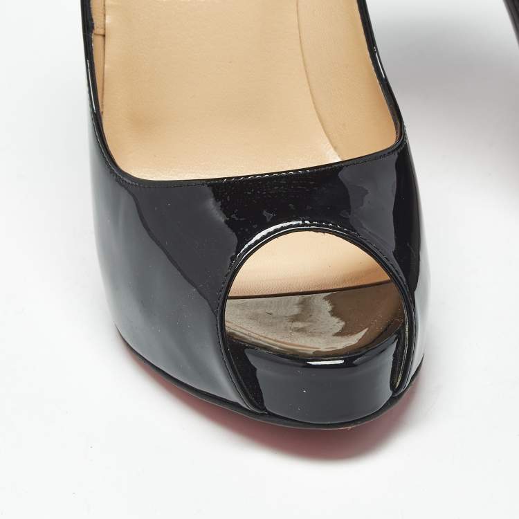 Pre Owned Christian Louboutin Black Patent Leather Very Prive Peep Toe Pumps Size 36