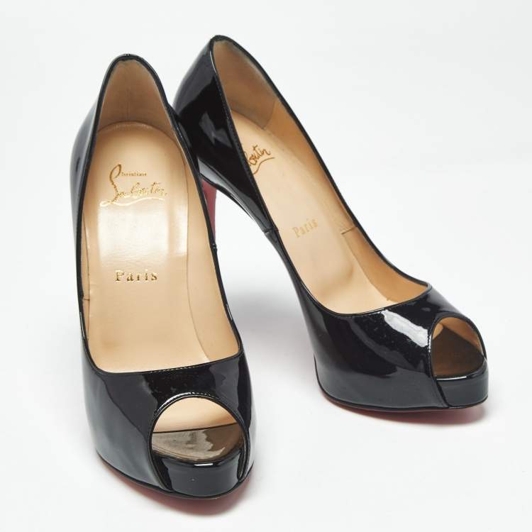 Pre Owned Christian Louboutin Black Patent Leather Very Prive Peep Toe Pumps Size 36