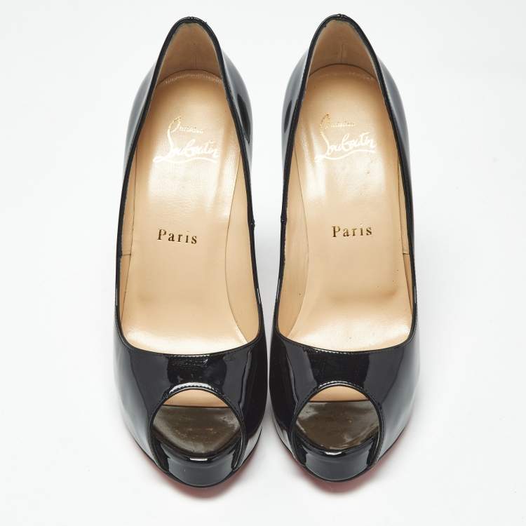 Pre Owned Christian Louboutin Black Patent Leather Very Prive Peep Toe Pumps Size 36