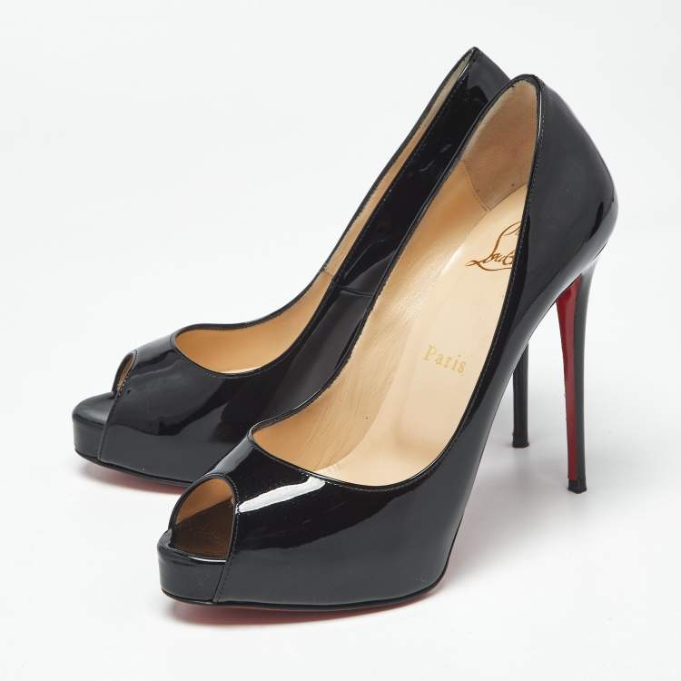Pre Owned Christian Louboutin Black Patent Leather Very Prive Peep Toe Pumps Size 36