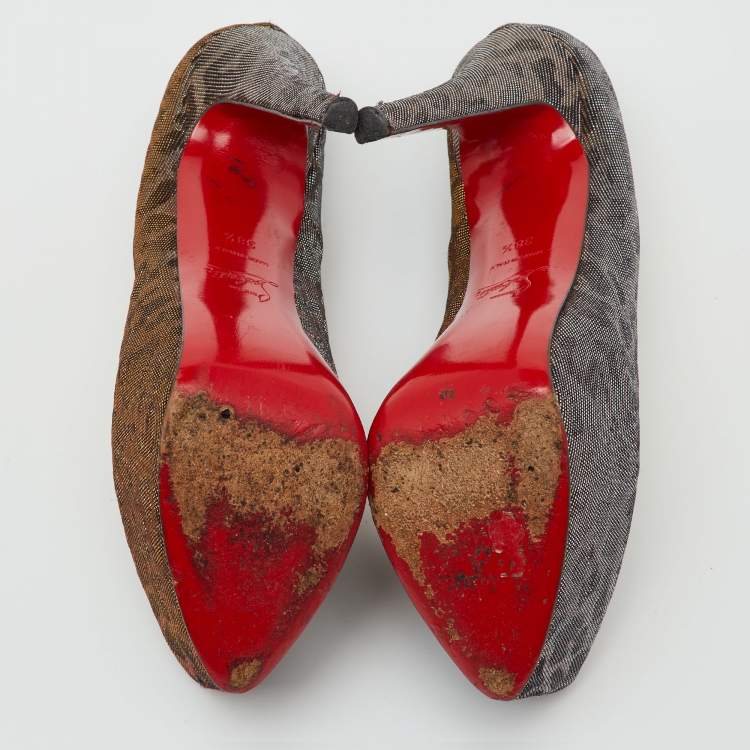 Pre Owned Christian Louboutin Metallic Lurex Fabric Leopard Print Daffodile Platform Pumps Size 38.5