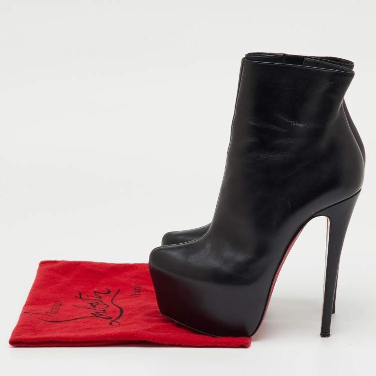 Pre Owned Christian Louboutin Black Leather Lady Daf Ankle Length Platform Boots Size 37