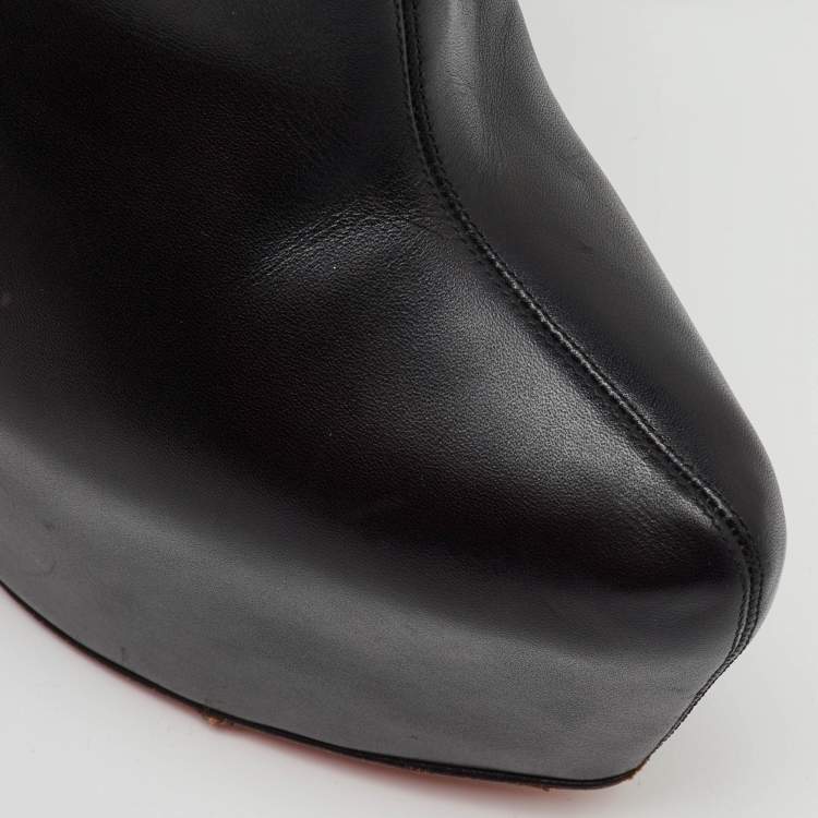 Pre Owned Christian Louboutin Black Leather Lady Daf Ankle Length Platform Boots Size 37
