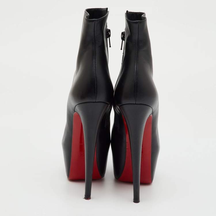 Pre Owned Christian Louboutin Black Leather Lady Daf Ankle Length Platform Boots Size 37