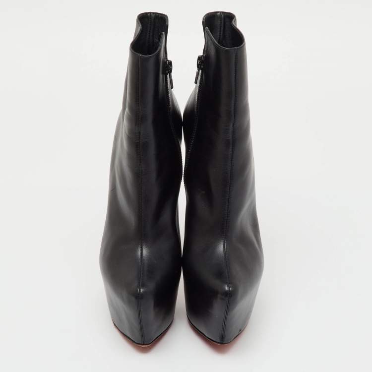 Pre Owned Christian Louboutin Black Leather Lady Daf Ankle Length Platform Boots Size 37