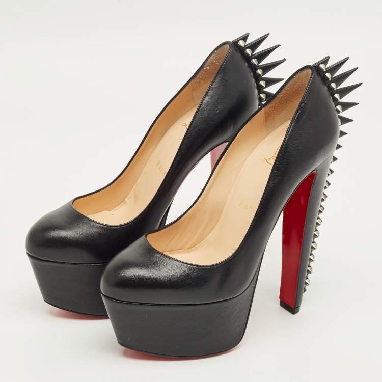 Pre Owned Christian Louboutin Black Leather Electropump Studded Platform Pumps Size 37