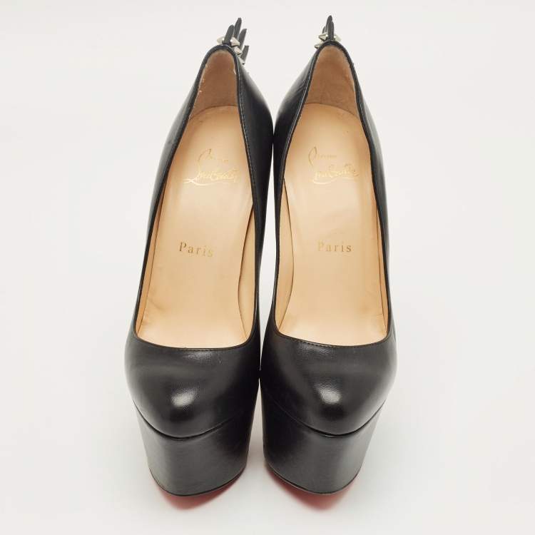 Pre Owned Christian Louboutin Black Leather Electropump Studded Platform Pumps Size 37